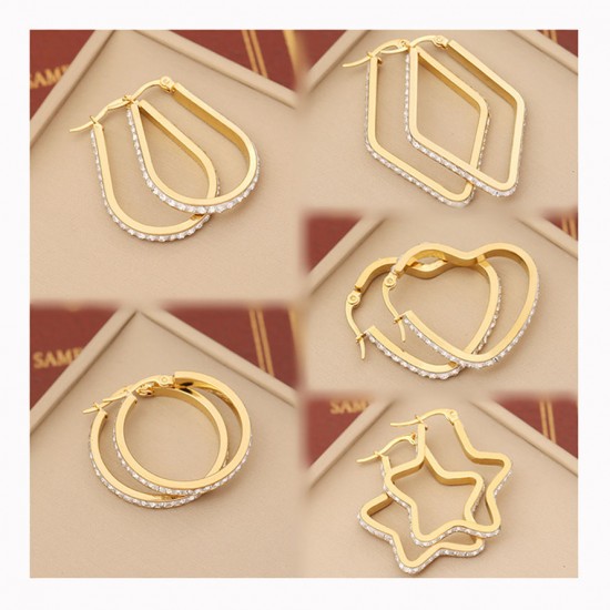 Fashion Zircon Women's Earrings Geometric Stainless Steel 18K Gold Earrings Simple Jewelry Accessories Gift Fashion Zircon Women's Earrings Geometric Stainless Steel 18K Gold Earrings Simple Jewelry Accessories Gift