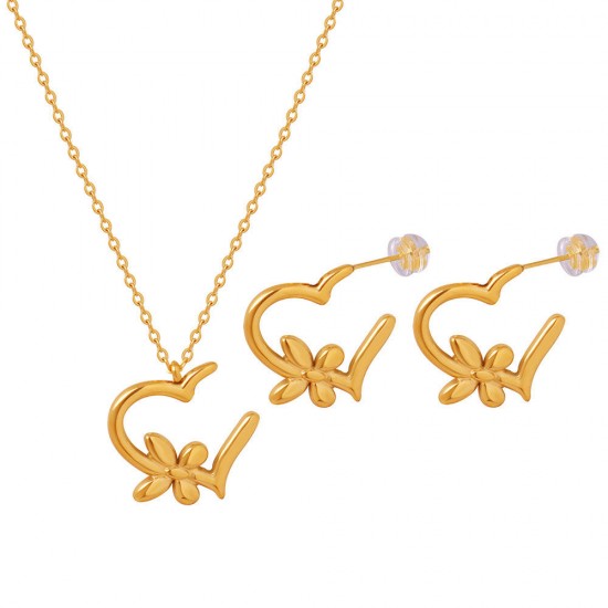 18K Gold Plated Stainless Steel Necklaces Earrings Heart Butterfly Flower Design Stud Pendant Women Fashion Jewelry Set 18K Gold Plated Stainless Steel Necklaces Earrings Heart Butterfly Flower Design Stud Pendant Women Fashion Jewelry Set
