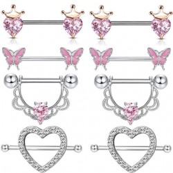 Gaby new sale nipple rings silver plated pink jewelry set nipple piercing stainless steel wholesale piercing body jewelry