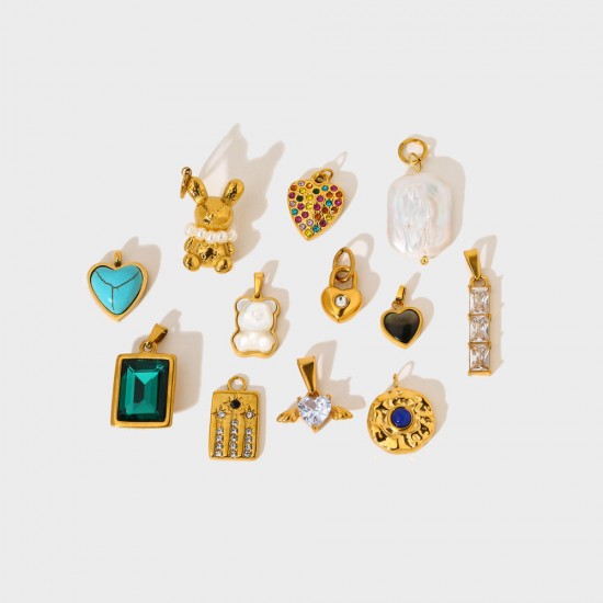 Micro Inlaid Zircon Rabbit Heart Teddy Bear Pearl stainless steel Pendant DIY Handmade Single Buckle Necklace Pendant Wholesale Micro Inlaid Zircon Rabbit Heart Teddy Bear Pearl stainless steel Pendant DIY Handmade Single Buckle Necklace Pendant Wholesale