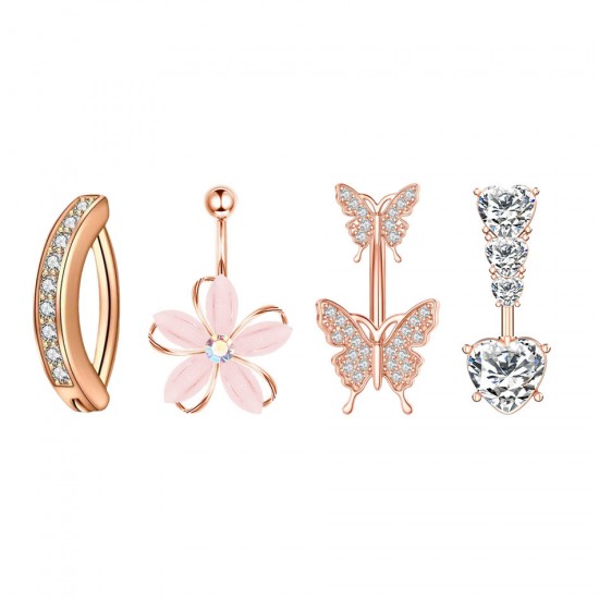 316L Stainless Steel Belly Button Rings Butterfly Flower Curved Barbell Crystal CZ Navel Rings Body Piercing Jewelry 316L Stainless Steel Belly Button Rings Butterfly Flower Curved Barbell Crystal CZ Navel Rings Body Piercing Jewelry