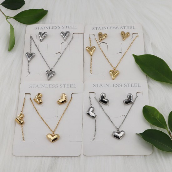 New Fine Fashion Jewelry Sets 18K Gold Plated Stainless Steel Love Heart Shape Pendant Necklace Earrings Sets For Women New Fine Fashion Jewelry Sets 18K Gold Plated Stainless Steel Love Heart Shape Pendant Necklace Earrings Sets For Women