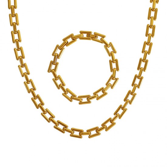 Stainless Steel Waterproof Trendy Jewelry Set Dainty 18K Gold Plated Titanium Steel Watch Band Chain Necklace and Bracelet Set Stainless Steel Waterproof Trendy Jewelry Set Dainty 18K Gold Plated Titanium Steel Watch Band Chain Necklace and Bracelet Set
