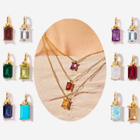 Waterproof Fashion Gold Plated Jewelry Necklaces Cz Cubic Zirconia Opal Stainless Steel Square Birthstone Pendant Necklace Waterproof Fashion Gold Plated Jewelry Necklaces Cz Cubic Zirconia Opal Stainless Steel Square Birthstone Pendant Necklace