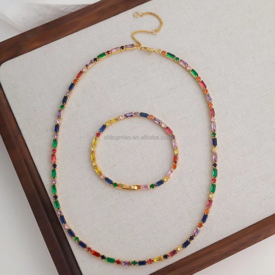 LingMiao Fine Jewelry Set Women 18K Gold Zircon Necklace Bracelet Joker Color Necklace Bangle Factory Wholesale Jewelry Set LingMiao Fine Jewelry Set Women 18K Gold Zircon Necklace Bracelet Joker Color Necklace Bangle Factory Wholesale Jewelry Set