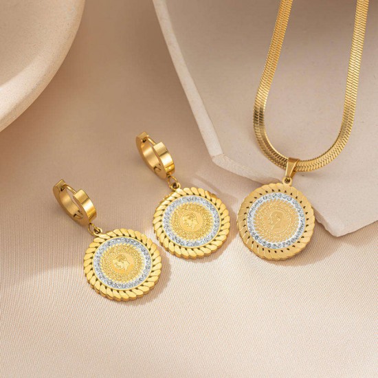 Fashion 18K Gold Plate Stainless Steel Jewelry Set Retro Portrait Crystal Statement Necklace Earrings Bracelet Sets For Women Fashion 18K Gold Plate Stainless Steel Jewelry Set Retro Portrait Crystal Statement Necklace Earrings Bracelet Sets For Women