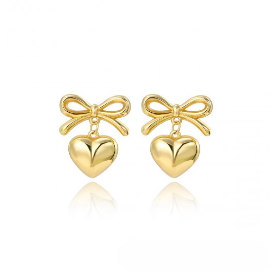 Vintage Heart Earrings Wedding Gift Stainless Steel Jewelry Fashion Dangle Bow Knot Pendant Earrings Women Luxury Vintage Heart Earrings Wedding Gift Stainless Steel Jewelry Fashion Dangle Bow Knot Pendant Earrings Women Luxury