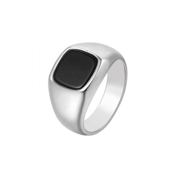 New stainless steel jewelry wholesale fashion simple black square stone men and women titanium steel ring New stainless steel jewelry wholesale fashion simple black square stone men and women titanium steel ring