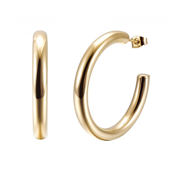 Stainless Steel Classic Large Thick Plain Gold Plated Hoop Earrings Stainless Steel Classic Large Thick Plain Gold Plated Hoop Earrings