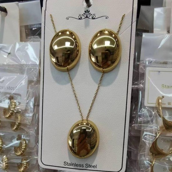 stainless steel jewelry set big charm gold necklace earring set none tarnish no rust jewelry stainless steel jewelry set big charm gold necklace earring set none tarnish no rust jewelry