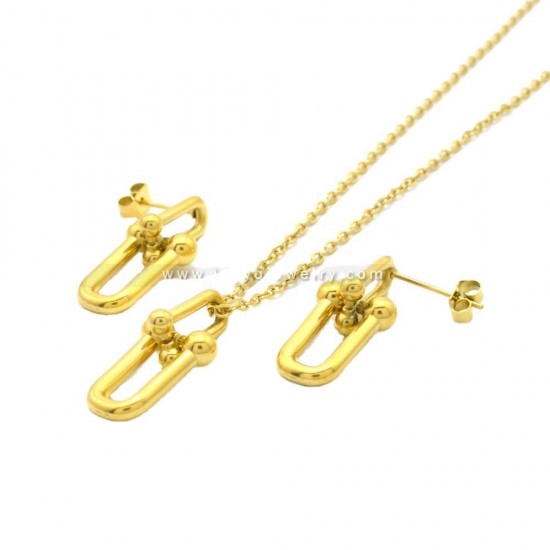 Fashion 18k Gold Necklace Stainless Steel Jewelry Set Silver Charms Necklace Earring Jewelry Set Fashion 18k Gold Necklace Stainless Steel Jewelry Set Silver Charms Necklace Earring Jewelry Set