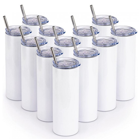 Wholesale 20oz 30oz Straight Skinny Stainless Steel DIY Printing Gift White Sublimation Blanks Tumbler Mugs With Straw And Lid Wholesale 20oz 30oz Straight Skinny Stainless Steel DIY Printing Gift White Sublimation Blanks Tumbler Mugs With Straw And Lid