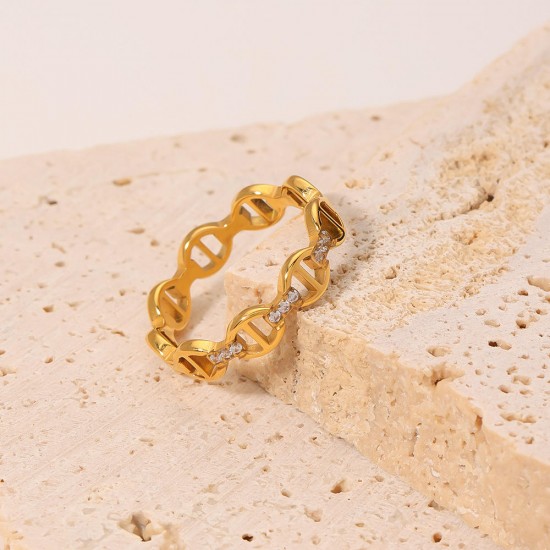 Luxury 18K Gold Plated Hollow Out Stainless Steel Fashion Jewelry Women Cubic Zircon Rings Luxury 18K Gold Plated Hollow Out Stainless Steel Fashion Jewelry Women Cubic Zircon Rings
