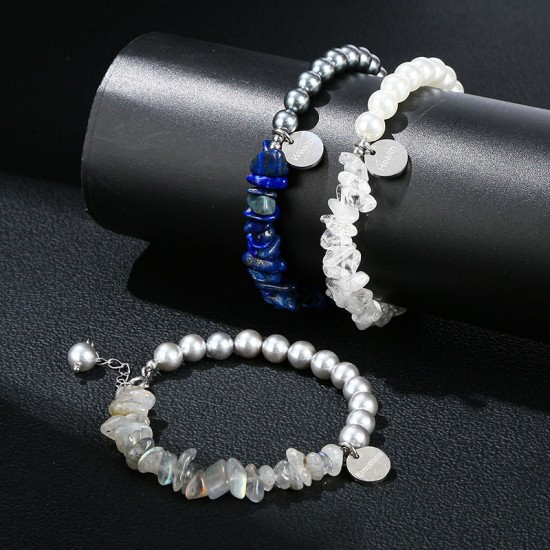 JD GEMS Handmade Men Women Stretchy Beads Bangle Natural Stone Beads Gravel Shell Beads Stainless Steel Bracelet JD GEMS Handmade Men Women Stretchy Beads Bangle Natural Stone Beads Gravel Shell Beads Stainless Steel Bracelet