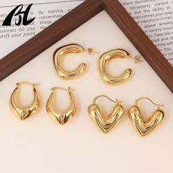 Promotion Glossy Non-Tarnish Stainless Steel Smooth Heart Earrings Gold-Plated Trendy Hoop with Pearl Girl Gift