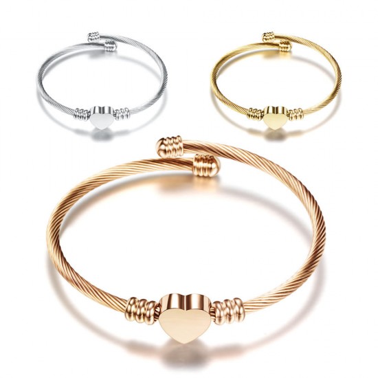 Most Popular Stainless Steel creamtion Jewelry Three Colors Silver Gold Rose Heart Shape Charm Bracelet Bangle for Women Most Popular Stainless Steel creamtion Jewelry Three Colors Silver Gold Rose Heart Shape Charm Bracelet Bangle for Women