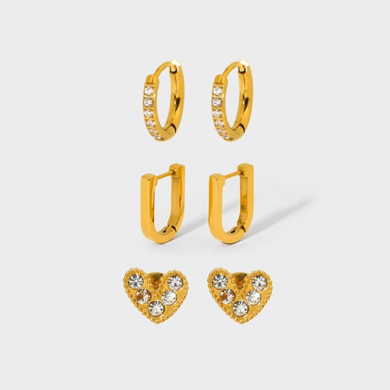 Three Pairs Of stainless steel Circular Heart-shaped Zircon Earrings With Titanium steel Waterproof Earrings Three Pairs Of stainless steel Circular Heart-shaped Zircon Earrings With Titanium steel Waterproof Earrings