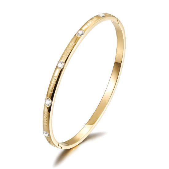316L stainless steel 14K Gold Plated Clear Stones Love Thin Snap On Bangle 316L stainless steel 14K Gold Plated Clear Stones Love Thin Snap On Bangle