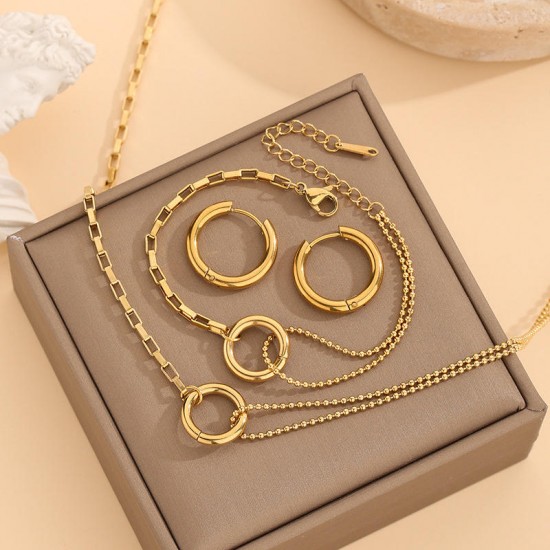 Customized Jewelry Asymmetric Geometric Circle Splicing Stainless Steel Necklace Clavicle Chain Bracelet Set Customized Jewelry Asymmetric Geometric Circle Splicing Stainless Steel Necklace Clavicle Chain Bracelet Set
