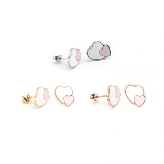 New Arrival 316L Stainless Steel Kids Stud Earrings Wholesale Girls Enamel Double Heart Ear Studs Nickle Free New Arrival 316L Stainless Steel Kids Stud Earrings Wholesale Girls Enamel Double Heart Ear Studs Nickle Free