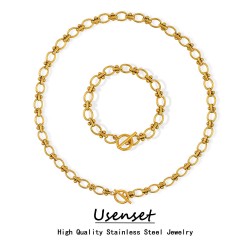 Street Stainless Steel Delicate Polished Link Chain Necklace Bracelets Chunky Chain Women's Jewelry Set 2023 New Fashion