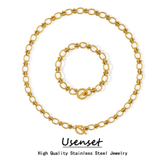 Street Stainless Steel Delicate Polished Link Chain Necklace Bracelets Chunky Chain Women's Jewelry Set 2023 New Fashion Street Stainless Steel Delicate Polished Link Chain Necklace Bracelets Chunky Chain Women's Jewelry Set 2023 New Fashion