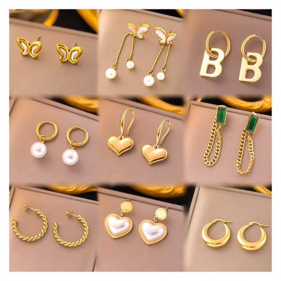 Trendy Stainless Steel 18k Gold Pearl Zircon Heart Butterfly Twisted C Hoop Earrings Women Letter Flower Tassel Drop Earrings Trendy Stainless Steel 18k Gold Pearl Zircon Heart Butterfly Twisted C Hoop Earrings Women Letter Flower Tassel Drop Earrings