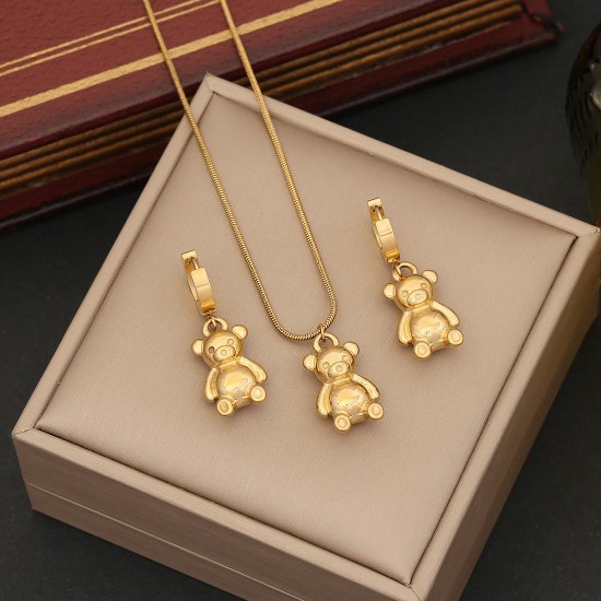 Cute Bear Stainless Steel Jewelry Sets for Women Various Necklace Earring Fashion Bracelet No Tarnish 18 K Gold Jewelry Set Cute Bear Stainless Steel Jewelry Sets for Women Various Necklace Earring Fashion Bracelet No Tarnish 18 K Gold Jewelry Set