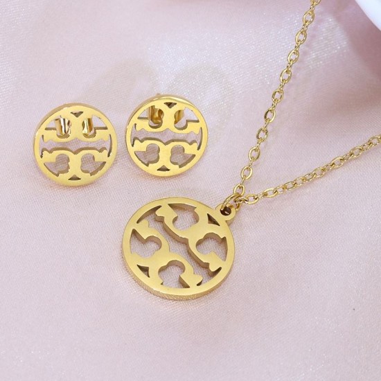 Stainless steel Earrings Necklace Set PVD Electroplated 18K gold jewelry set Big Mark personality Valentine's Day gift Stainless steel Earrings Necklace Set PVD Electroplated 18K gold jewelry set Big Mark personality Valentine's Day gift